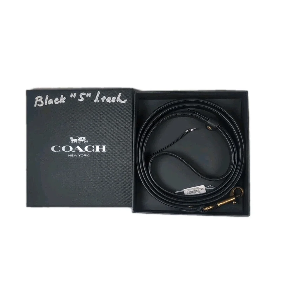 Authentic COACH Posh Black Leather Dog Leash Size Small New With Box & Tag!!